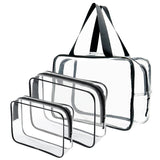 Clear Zipper Pvc Plastic Cosmetic Bag With Handle Travel Organizer Women Handbags Ladies Beach Bags 3pcs Set