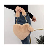New Fashion Lovely Plush Heart-shaped Bag Female Plush Love Portable Chain Peach Heart Bag Tote Bag for Women