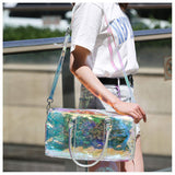 Large Capacity Sports Fitness Customize Transparent Travel Bags Tote Holographic Pvc Jelly Duffle Bag for Women