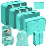 8-Piece Fashionable Polyester Travel Bag Set Wash Bag for Toiletries Cosmetics Clothing Shoes Luggage Storage