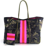 Women's Neoprene Waterproof Tote Bag Camouflage Shoulder Handbag Dual Handles Ladies' Fashion Beach Bag Flowers