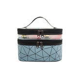 Large Capacity Double Layer Makeup Bag Diamond Pattern Trousse De Maquillage Zipper Closure Lady's Travel Toiletry Case