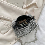 2026 New Arrival Women's Sparkly Rhinestone Cylinder Crossbody Bag with Oversized Thick Chain Handle & Detachable Strap