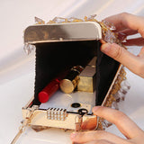 Women Luxury Designer Acrylic Beads Handle Shiny Crystal Bucket Purse Bridal Wedding Party Diamonds Tassel Evening Clutch Bag