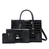Women's Fashion Crocodile Pattern Mother Bag Three-Piece Shoulder Bag Messenger HandBags