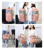 Fashion Color Block Buckle Big Capacity Waterproof Removable Strap Cylindrical Travel Backpack Travelling with Shoe Compartment