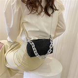 2026 New Arrival Women's Sparkly Rhinestone Cylinder Crossbody Bag with Oversized Thick Chain Handle & Detachable Strap