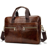 Briefcase 14-inch Genuine Leather Men's Business Portable Official Shoulder Bag with Cross-Border Design