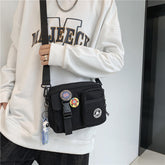 Casual Crossbody Bag Women's Sports Medium Harajuku Style Single-Shoulder Student Mobile Phone Canvas Zipper Closure Chest Bag