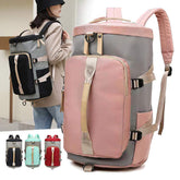 Fashion Color Block Buckle Big Capacity Waterproof Removable Strap Cylindrical Travel Backpack Travelling with Shoe Compartment