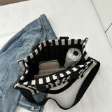 Women's Large-Capacity Handheld Tote Bag Striped Canvas Crossbody Popular for Commuting and Shopping