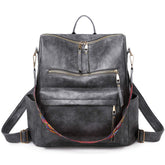 PU Leather Leopard Print Retro Fashion Soft Waterproof Zipper Closure Polyester Casual New Style Convertible Backpack for Girls