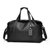 Large Capacity Men's Crossbody Sports Bag with Dry Wet Separation New PU Zipper Handbag for Short Business Travel Black Color