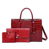 Women's Fashion Crocodile Pattern Mother Bag Three-Piece Shoulder Bag Messenger HandBags