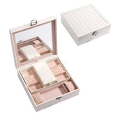 Lady Style with Open Closure Folding Lockable and Mirror Luxury Black PU Leather Glossy Jewelry Organizer Display Gift Box