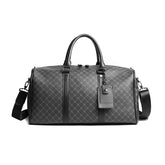 PU Travel Bag Men Trendy Short Trip Business Travel Korean Style Geometric Handbag Shoulder Bag with Tag Tote Weekender Bag