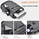 Men's Business Backpack Large Capacity Travel Computer Bag Waterproof Polyester Lining Air Cushion Straps Trendy PU Leather