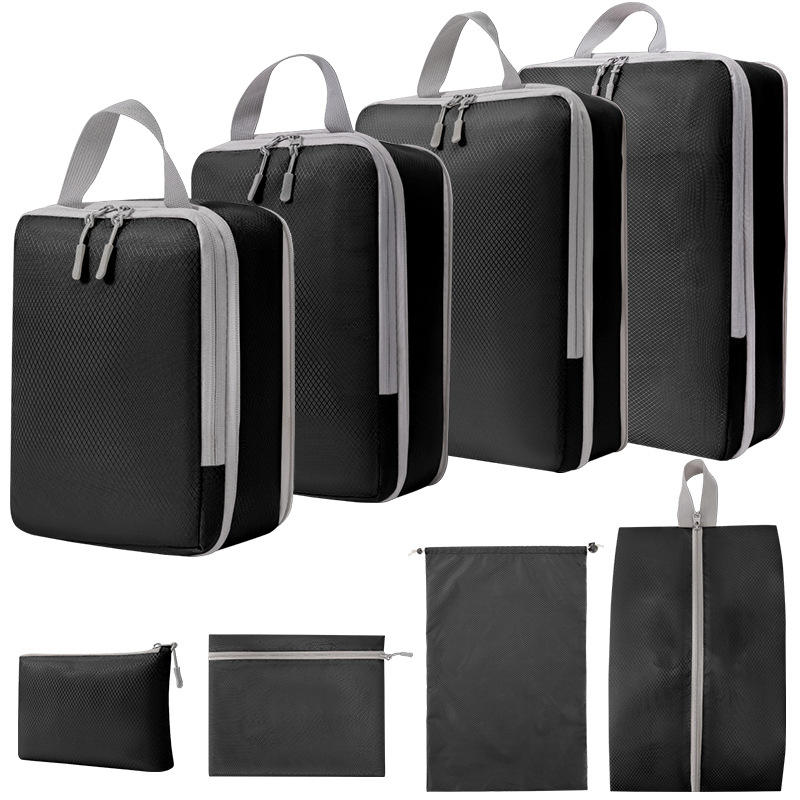 8 Pcs Sport Style Multi-Function Compression Packing Cubes Custom Skincare Bag with Zipper Closure Suitcase Luggage Organizers
