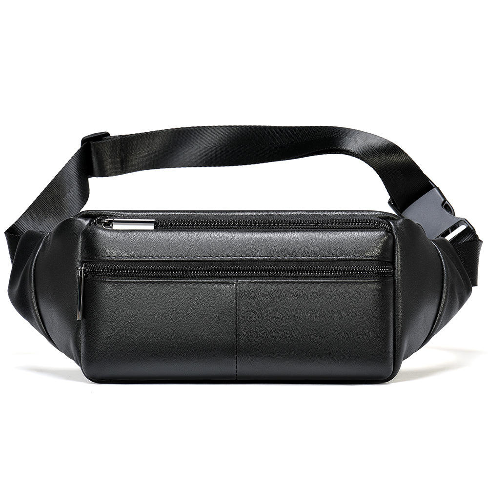 Men's Genuine Leather Zipper Closure Box Shape Crossbody Waist Chest Bag Hip Hop Style Durable Multifunctional Mobile Phone Bag