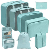 8-Piece Fashionable Polyester Travel Bag Set Wash Bag for Toiletries Cosmetics Clothing Shoes Luggage Storage