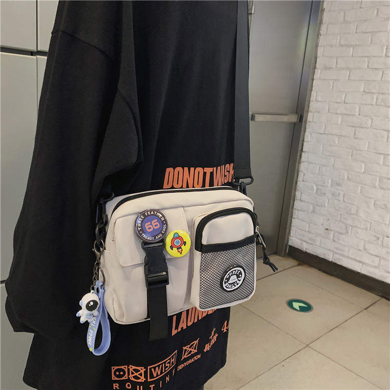 Casual Crossbody Bag Women's Sports Medium Harajuku Style Single-Shoulder Student Mobile Phone Canvas Zipper Closure Chest Bag