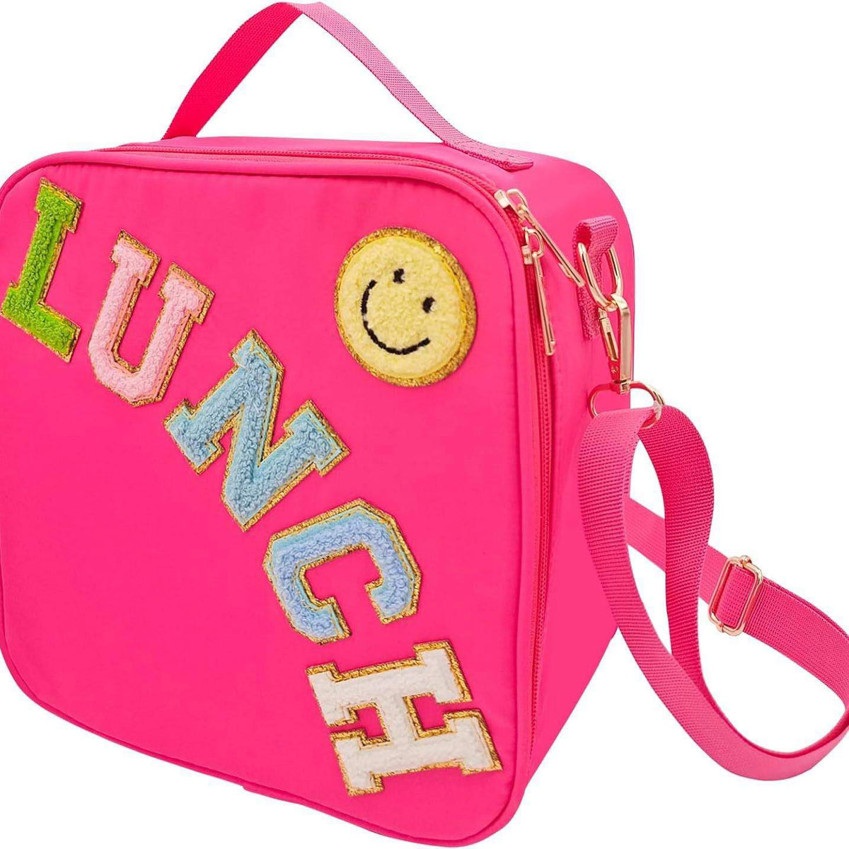 Cross-Border Popular Outdoor Portable Insulated Aluminum Film Lunch Bag Fashion Embroidered Letter for Smiley Face Cooler Bags