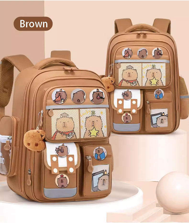 New Children's Oxford Backpack for Boys Girls Grades 1-3 Large Capacity Lightweight Breathable Waterproof Kapibara School Bag