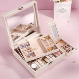 Lady Style with Open Closure Folding Lockable and Mirror Luxury Black PU Leather Glossy Jewelry Organizer Display Gift Box