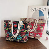 Women's New Ethnic Style Large Canvas Bag Casual Simple Hemp Rope Tote for Students Tutoring Fashionable Handbag Shoulder Bag