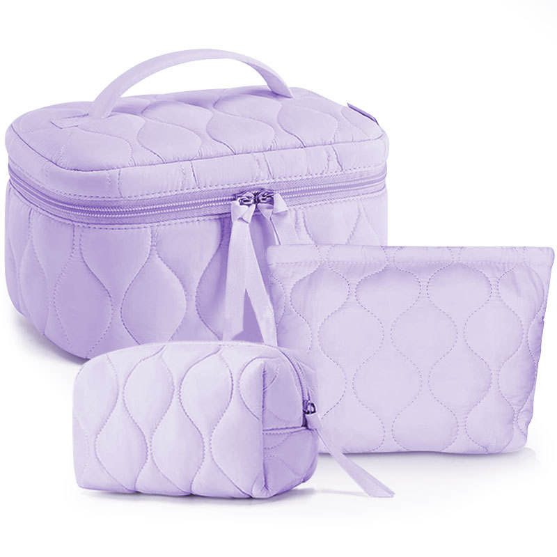 Quilted Feather Waterproof Large Capacity for Toiletry Bag Portable Zipper Cosmetic Organizer with Geometric Pattern Bags