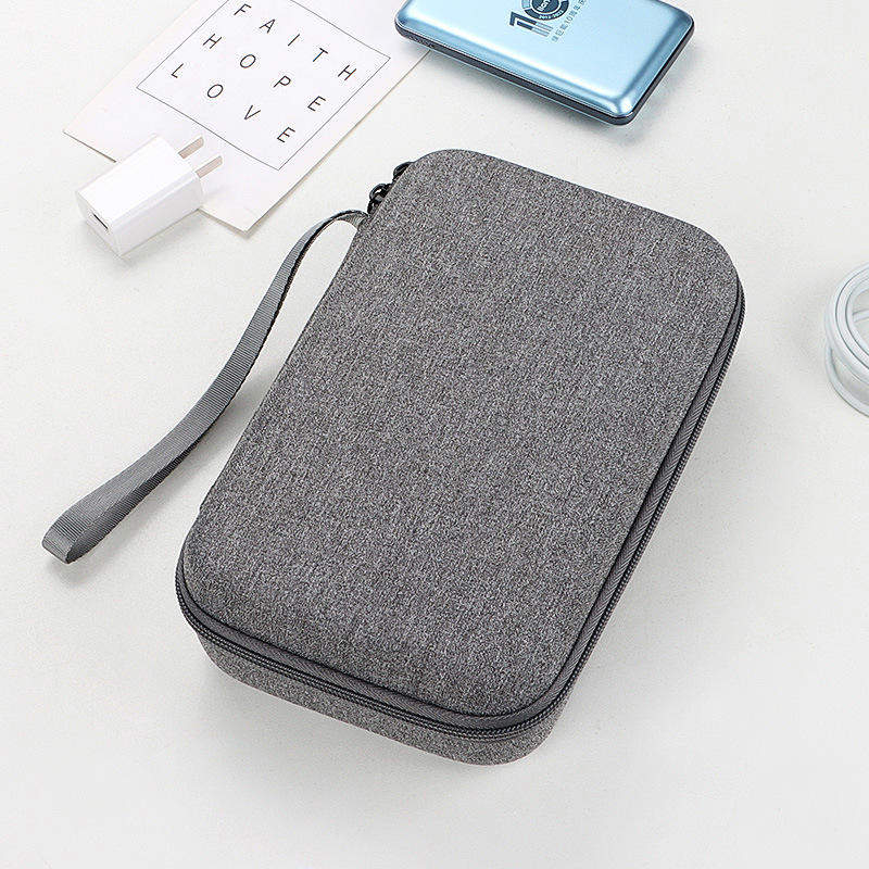 Portable Mobile Hard Drive Storage Bag Data Cable USB Flash Drive Power Bank Digital Box Leather Hard Shell Shockproof Zipper
