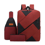 Cross-Border New Large Capacity Three-Piece Backpack Set Waterproof Oxford Business USB Charging Zipper Computer Travel Bag
