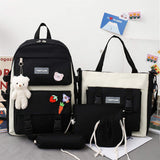 Korean Version Girls Backpack New Style Fashionable Canvas Large Capacity Five-Piece Set with Mesh for Middle School Students