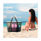 Mesh Beach Bag Toy Tote Bag Grocery Storage Net Bag Oversized Big with Pockets Foldable Lightweight for Family Pool