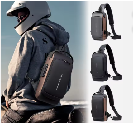 Premium Anti-Theft Crossbody Chest Bag – Professional Waterproof Sling with Integrated Coded Lock, USB Charging Port, and Branding