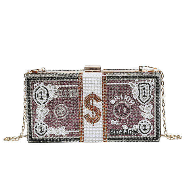 New Dinner Party Fashion Bags Dollar Money Shoulder Bag for Women Luxury Mini Box Purses Handbags Rhinestone Evening Clutches