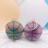 Unique Gradient Color Basketball Purses Girls Handbags for Women Luxury Ladies Glitter Rhinestone Crystal Evening Bags