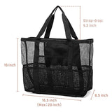 Mesh Beach Bag Toy Tote Bag Grocery Storage Net Bag Oversized Big with Pockets Foldable Lightweight for Family Pool