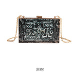 Letters Print Women Messengers Lock Shoulder Bag Small Chains Women Box Bag Female Graffiti Handbags Ladies Evening Party Clutch