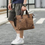 Business Canvas Tote Crossbody Shoulder Bag with String Closure Student Casual Backpack Trendy Laptop Outdoor Travel Bag