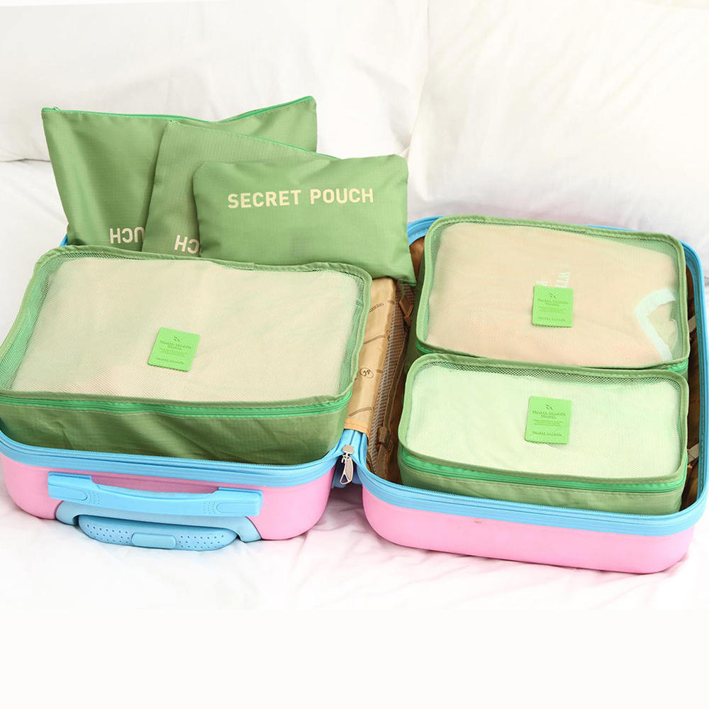 6 Pcs Fashionable Polyester Compression Luggage Organizers Travel Bag Packing Cubes with Zipper Closure