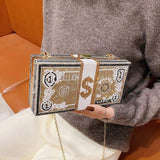 New Dinner Party Fashion Bags Dollar Money Shoulder Bag for Women Luxury Mini Box Purses Handbags Rhinestone Evening Clutches