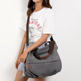 European American Style Women's Casual Solid Color Zipper Closure Fashionable VersatileCanvas Shoulder Crossbody Bag