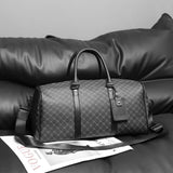 PU Travel Bag Men Trendy Short Trip Business Travel Korean Style Geometric Handbag Shoulder Bag with Tag Tote Weekender Bag