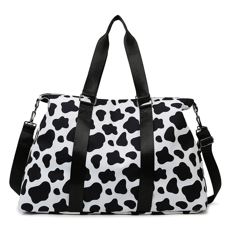 European American Cow Pattern Travel Bag Large Waterproof Polyester Satchel for Women Dry Wet Separation Fitness Fashion Bags