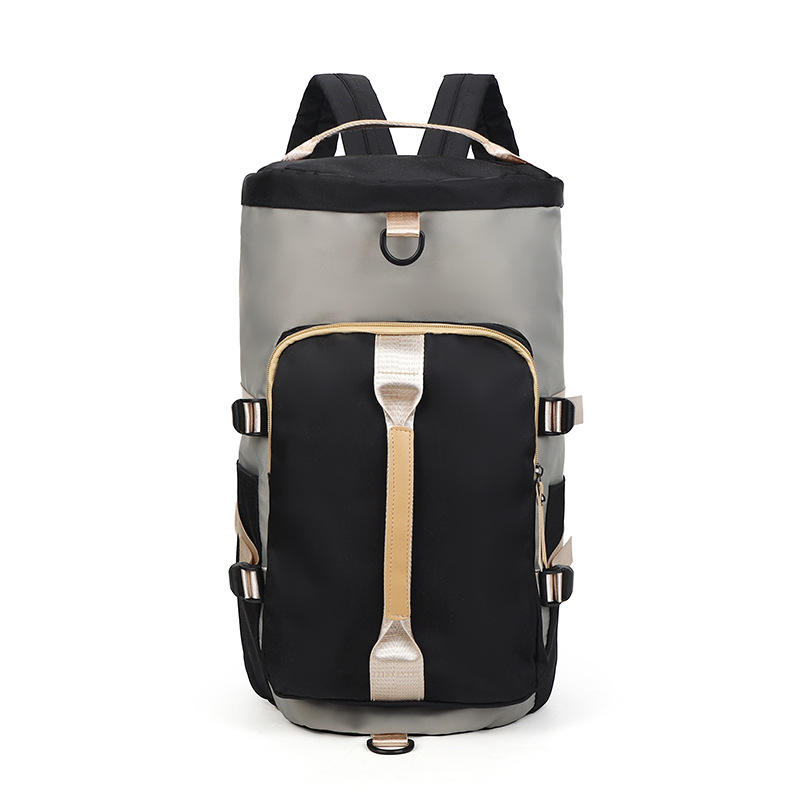 Fashion Color Block Buckle Big Capacity Waterproof Removable Strap Cylindrical Travel Backpack Travelling with Shoe Compartment
