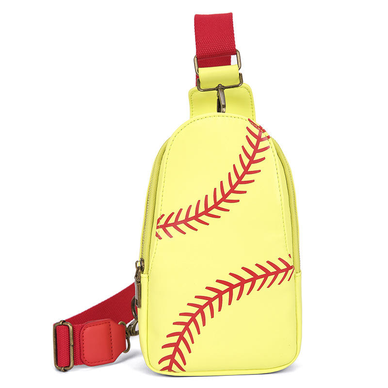 New Fashion PU Leather Women's Messenger Bag Softball Print Fanny Pack Crossbody Sling Chest Belt Bag