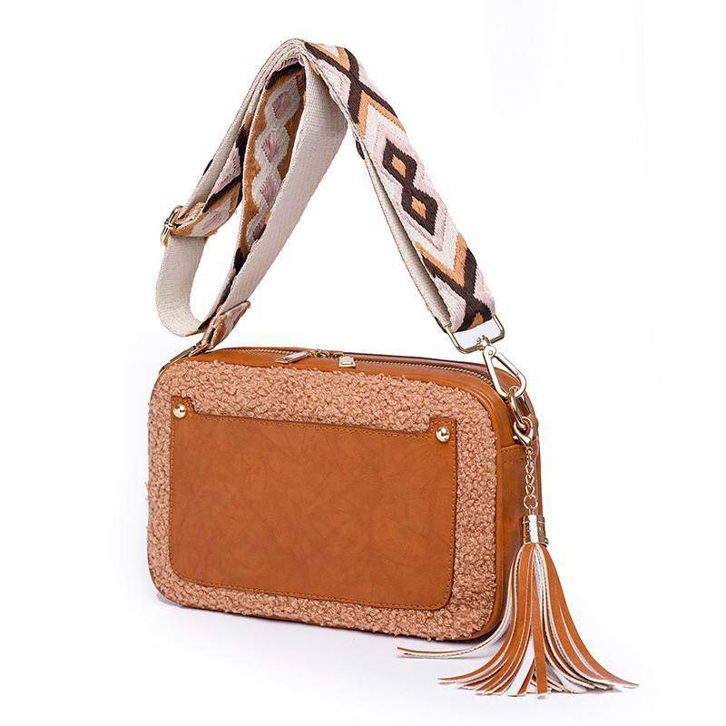 Winter Sherpa Crossbody Purse Designer Women Guitar Strap Crossbody Bags With Tassel