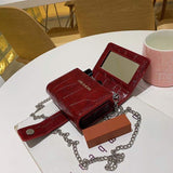 Cosmetic Bag Fashionable Portable Mini Lipstick Makeup Bag Small Cross-Body PU Storage Mirror Waterproof PC for Powder Storage