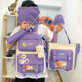 School Book Bag for 5 Piece Student School Bag Set Cute College Backpack Set for Girls Teenagers Trendy Preppy Shoulder Bag